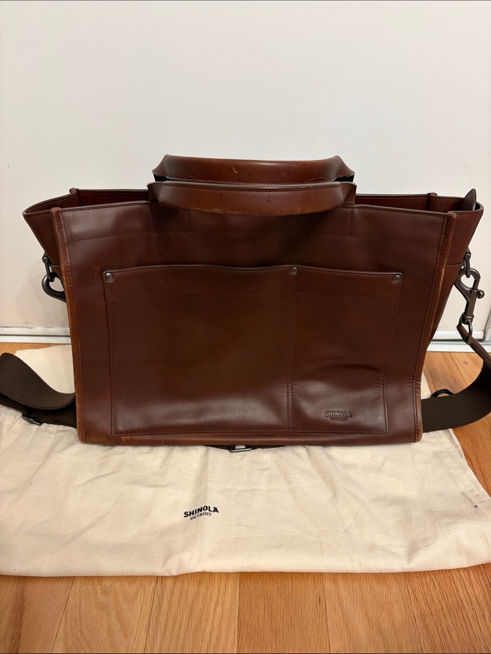 Shinola Chestnut Brown Leather Briefcase Messenger